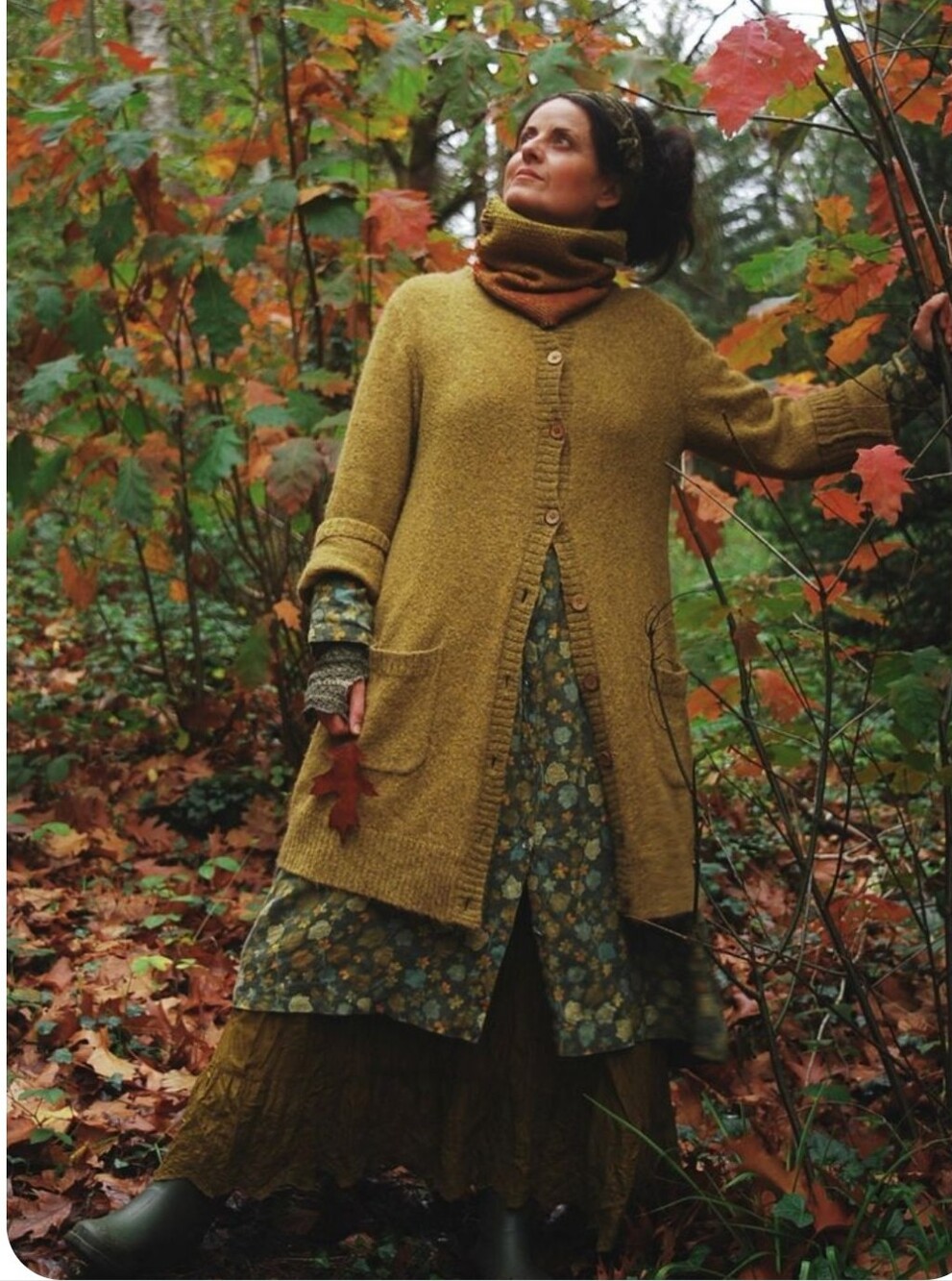 Gudrun Sjödén Hemp Green/Mustard Yellow Long Button Dress/ Cardigan